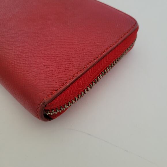 Coach Leather Wallet Solid Red Zip Around Large Clutch Crossgrain Leather Fair - Picture 9 of 15